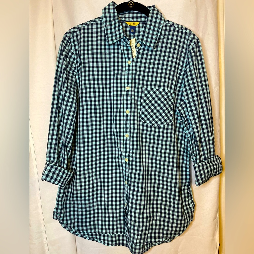NWT Prince & Fox Light Blue and Navy Checkered Button Down Shirt Size Large